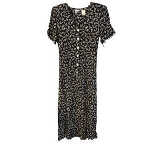 Vintage Sunshine Starshine Floral Midi Dress Short Sleeve Back Lacing Size 10